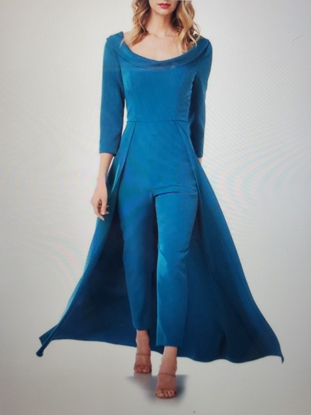 Kay Unger Navy High-Low Draped Jumpsuit